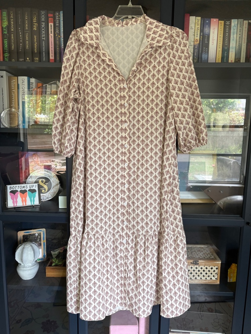 SHEIN Cream Midi Dress with Rust Floral Motif